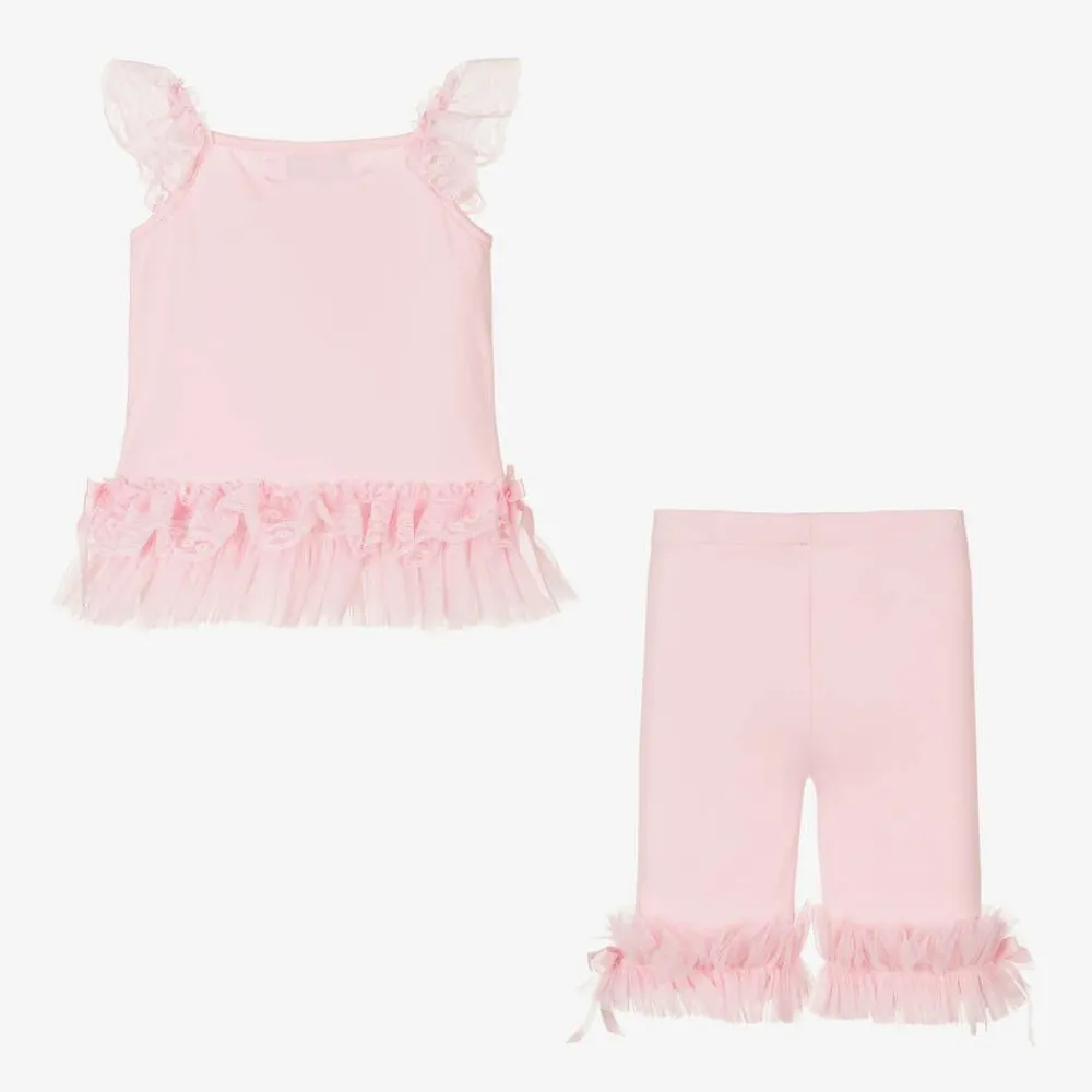 Beau KiD Outfit Sets|Outfit Sets*Girls Pink Cotton & Lace Leggings Set