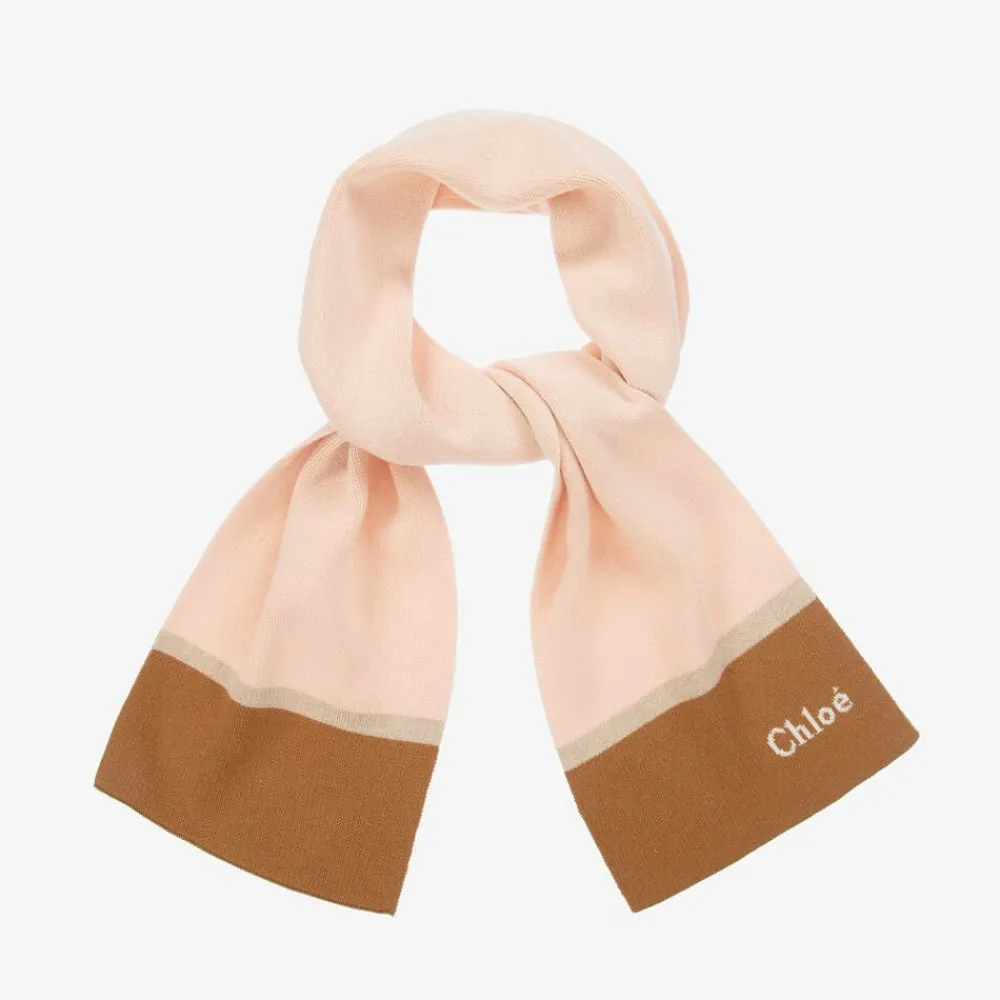 Chloé Scarves*Girls Pink Cotton & Wool Knit Scarf