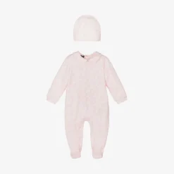 Versace Gifts|Babysuits*Girls Pink Cotton Babysuit & Hat Set