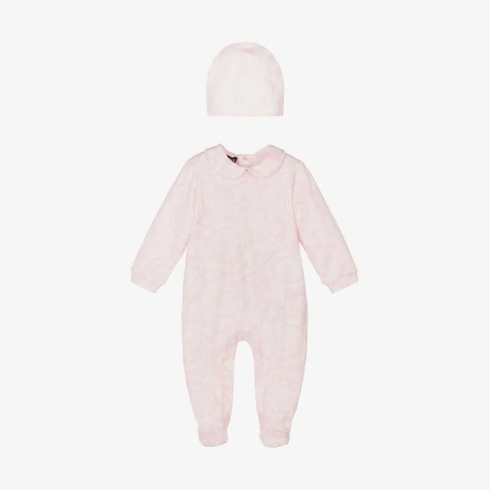 Versace Gifts|Babysuits*Girls Pink Cotton Babysuit & Hat Set