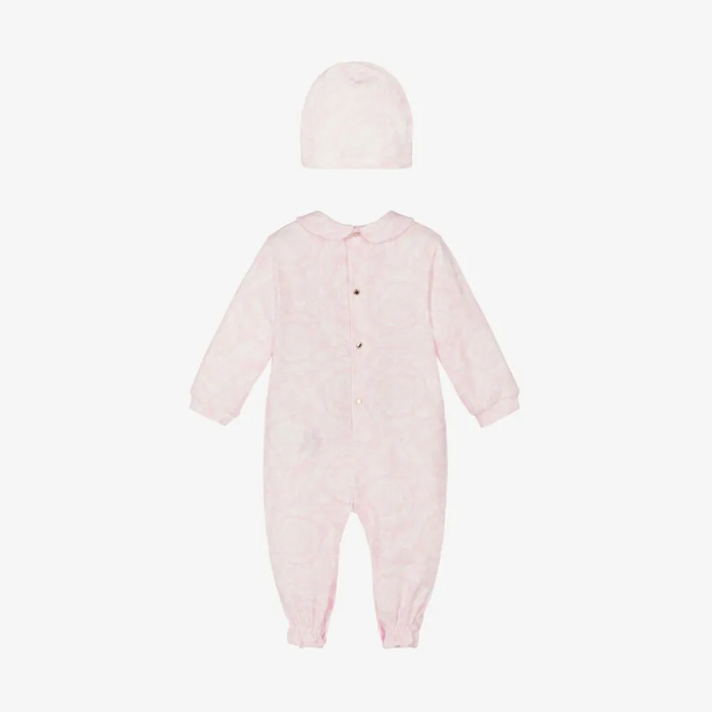 Versace Gifts|Babysuits*Girls Pink Cotton Babysuit & Hat Set