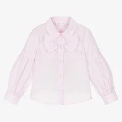 Balloon Chic Tops*Girls Pink Cotton Bow Blouse