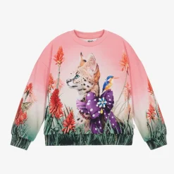Molo Tops*Girls Pink Cotton Fancy Cat Sweatshirt