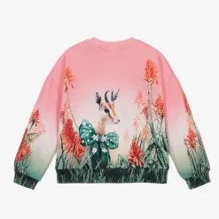 Molo Tops*Girls Pink Cotton Fancy Cat Sweatshirt