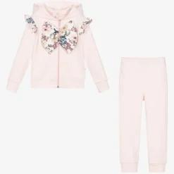 Caramelo Kids Tracksuits*Girls Pink Cotton Floral Bow Tracksuit