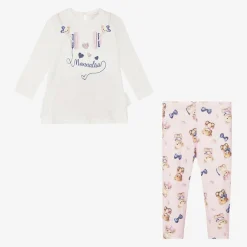 Monnalisa Outfit Sets*Girls Pink Cotton Headphones Leggings Set