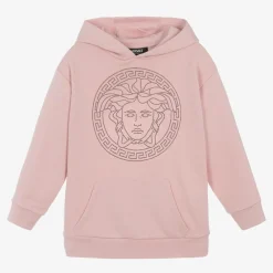 Versace Tops*Girls Pink Cotton Medusa Logo Hoodie