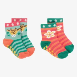 Frugi Socks|Socks*Girls Pink Cotton Slipper Socks (2 Pack)