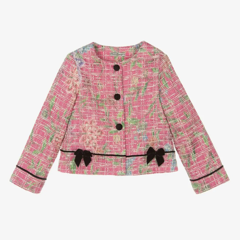 Piccola Speranza Coats & Jackets*Girls Pink Cotton Tweed Jacket
