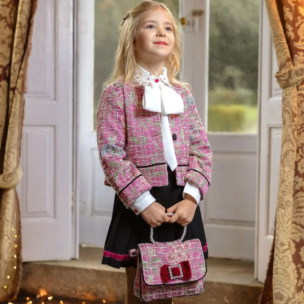Piccola Speranza Coats & Jackets*Girls Pink Cotton Tweed Jacket
