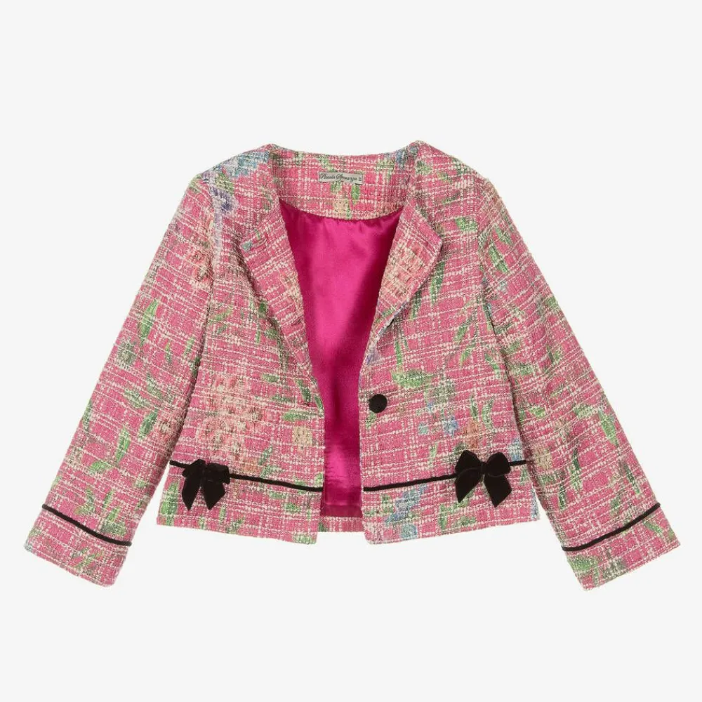 Piccola Speranza Coats & Jackets*Girls Pink Cotton Tweed Jacket
