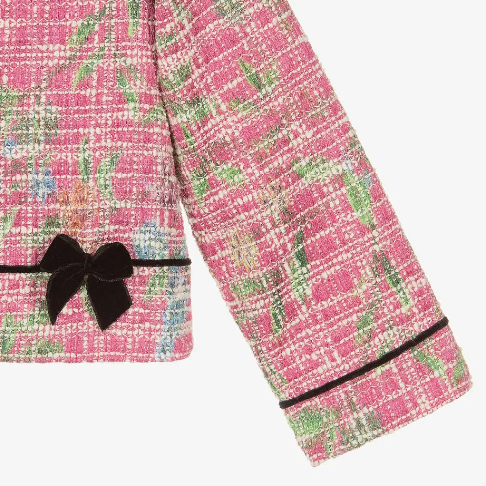 Piccola Speranza Coats & Jackets*Girls Pink Cotton Tweed Jacket