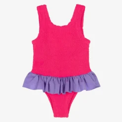Hunza G Swimwear*Girls Pink Crinkle Frill Swimsuit
