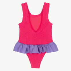 Hunza G Swimwear*Girls Pink Crinkle Frill Swimsuit