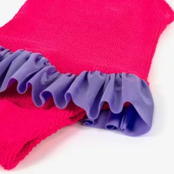 Hunza G Swimwear*Girls Pink Crinkle Frill Swimsuit