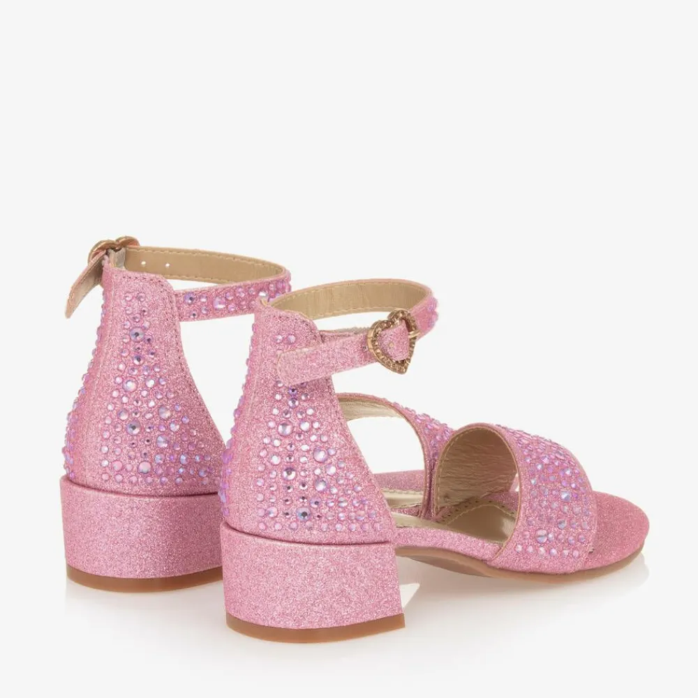 Angels Face Sandals|Sandals*Girls Diamanté Heeled Sandals Pink