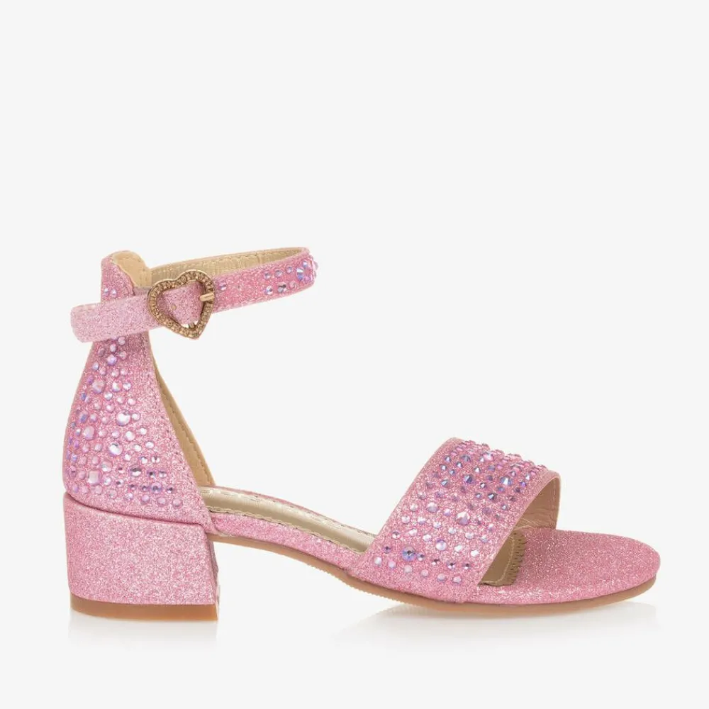 Angels Face Sandals|Sandals*Girls Diamanté Heeled Sandals Pink