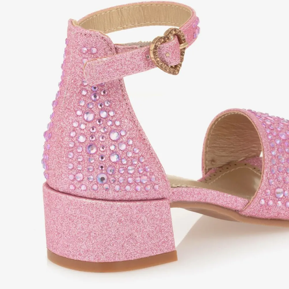 Angels Face Sandals|Sandals*Girls Diamanté Heeled Sandals Pink
