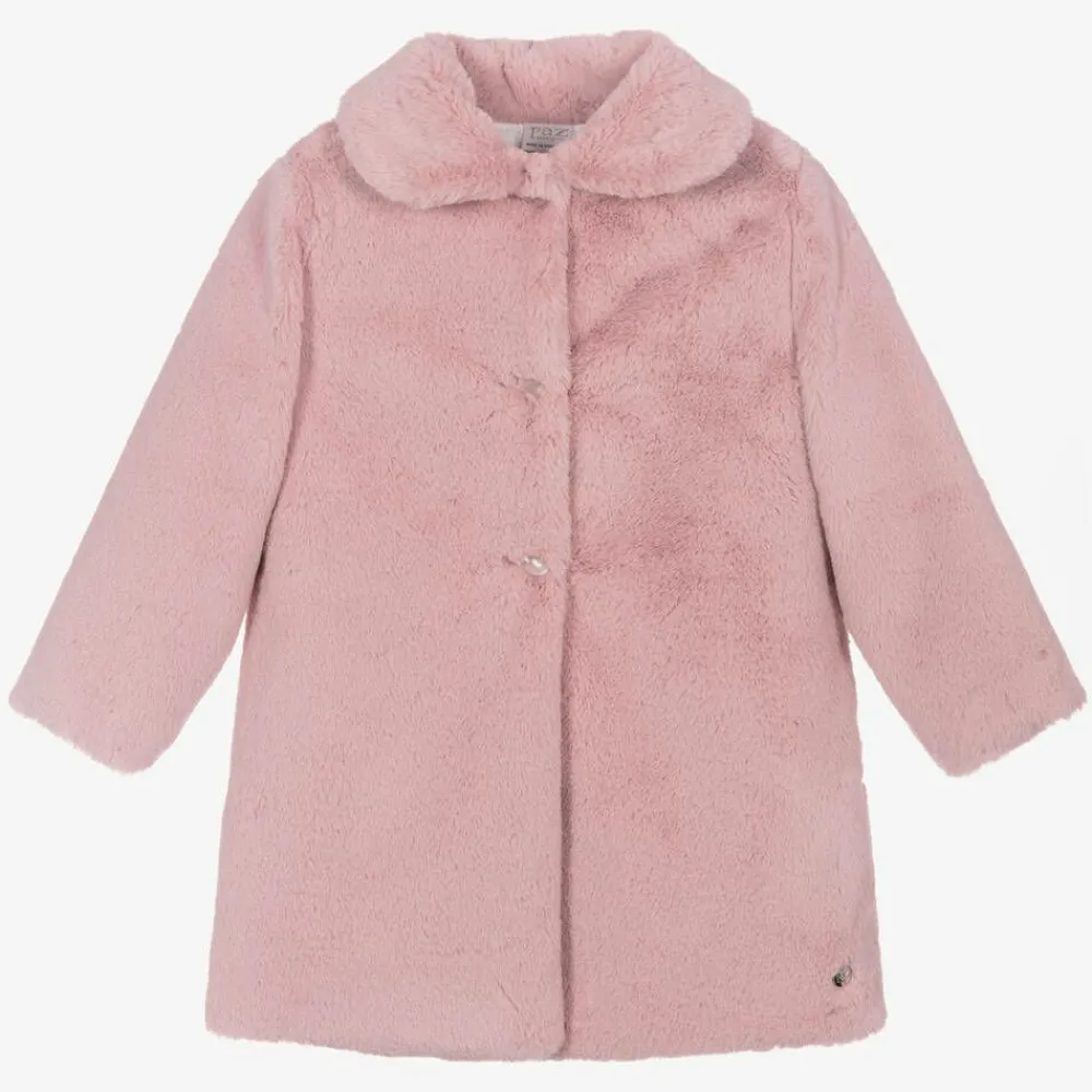 Paz Rodríguez Coats & Jackets*Girls Pink Faux Fur Coat