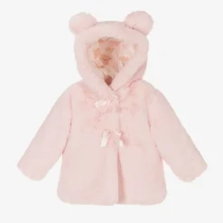 A Dee Coats & Jackets*Girls Pink Faux Fur Hooded Coat