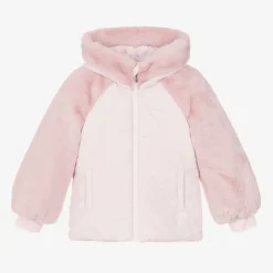 Lapin House Coats & Jackets*Girls Pink Faux Fur Hooded Jacket