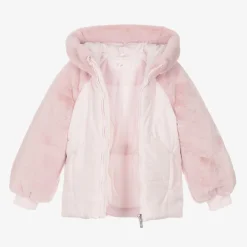 Lapin House Coats & Jackets*Girls Pink Faux Fur Hooded Jacket