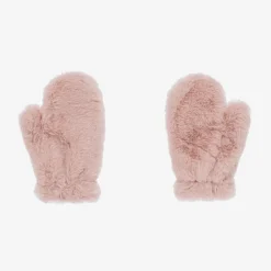 Il Gufo Gloves & Mittens*Girls Pink Faux Fur Mittens