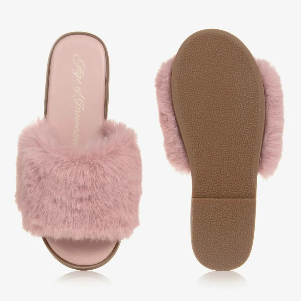 Age of Innocence Sliders|Sliders*Girls Pink Faux Fur Sliders