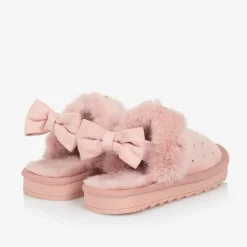 Monnalisa Slippers|Slippers*Girls Pink Faux Suede Sparkle Slippers