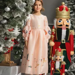 EIRENE Dresses*Girls Pink Festive Print Organza Dress