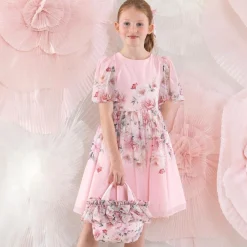 Patachou Bags*Girls Pink Floral Chiffon Handbag (27cm)