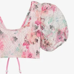 Nessi Byrd Swimwear*Girls Pink Floral Lace Cropped Beach Top (UV50)