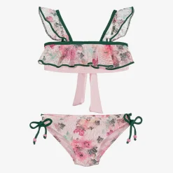 Nessi Byrd Swimwear*Girls Pink Floral Lace Frill Bikini (UV50)