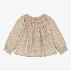 Bonpoint Tops*Girls Pink Floral Print Cotton Blouse