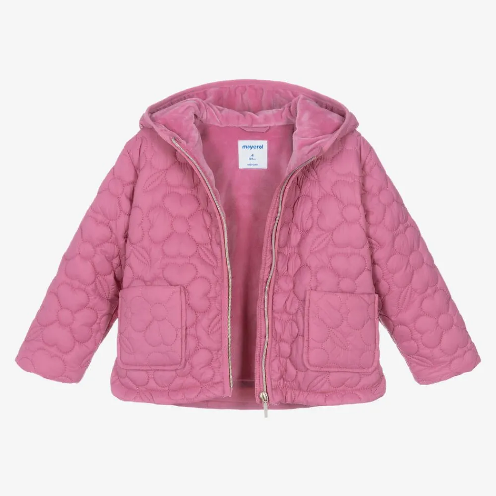 Mayoral Coats & Jackets*Girls Pink Floral Quilted Jacket