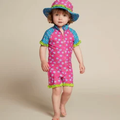 Playshoes Swimwear*Girls Pink Floral Sun Suit (UPF50+)
