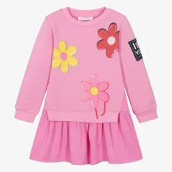 Monnalisa Dresses*Girls Pink Flower Print Sweatshirt Dress