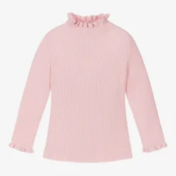 Il Gufo Tops*Girls Pink Frill Polo Neck Wool Jumper