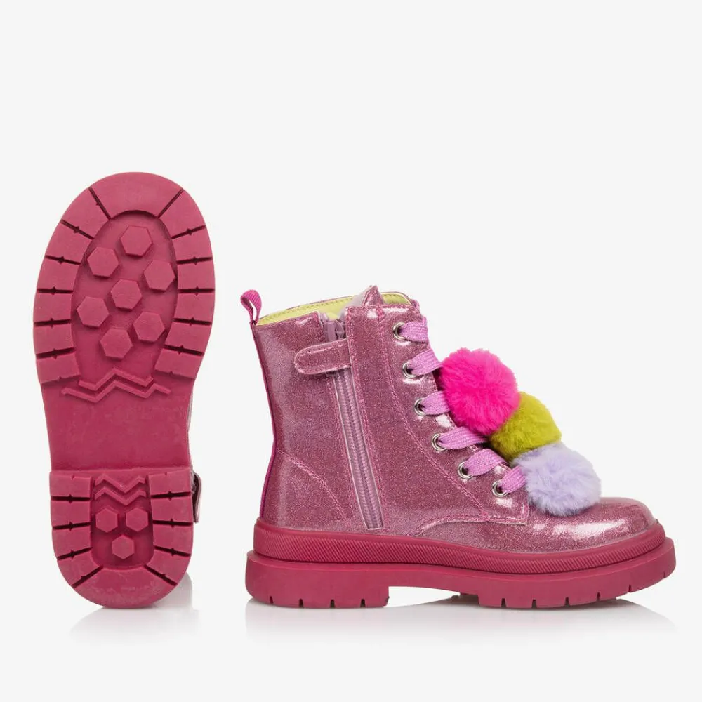 Agatha Ruiz de la Prada Boots|Boots*Girls Pink Glitter Pom-Pom Boots