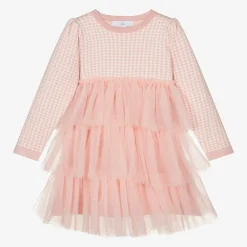 Beau KiD Dresses*Girls Pink Houndstooth Knitted Dress
