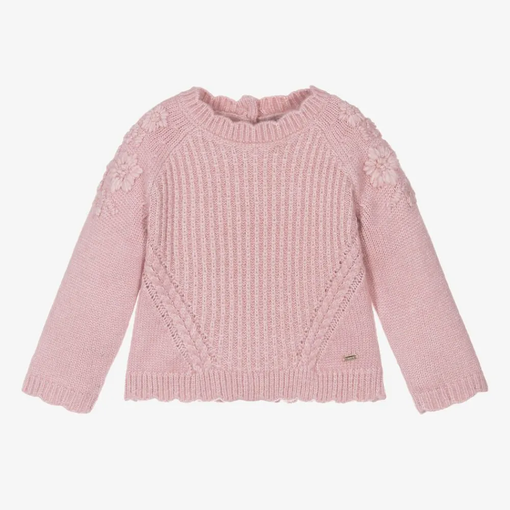 Mayoral Tops*Girls Pink Knitted Flower Sweater