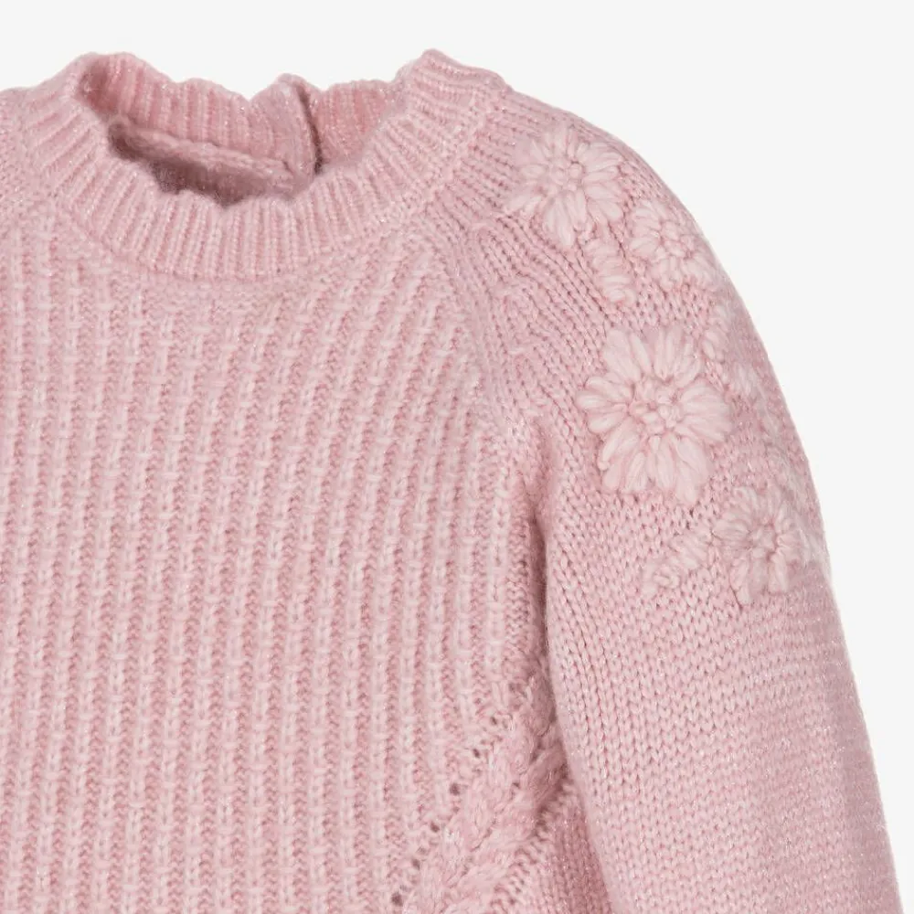 Mayoral Tops*Girls Pink Knitted Flower Sweater