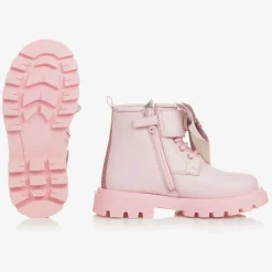 Monnalisa Boots*Girls Pink Leather Bow Ankle Boots