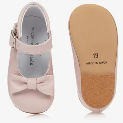 Childrens Classics Bar Shoes|Bar Shoes*Girls Pink Leather Bow Shoes