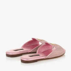 Dolce amp; Gabbana Sliders|Sliders*Girls Pink Leather Rhinestones Sliders