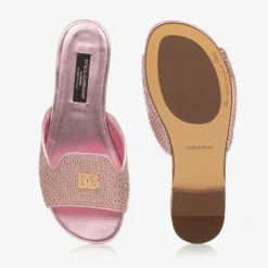 Dolce amp; Gabbana Sliders|Sliders*Girls Pink Leather Rhinestones Sliders