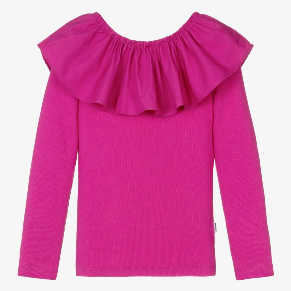 Molo Tops*Girls Pink Organic Cotton Ruffle Top BayaPink