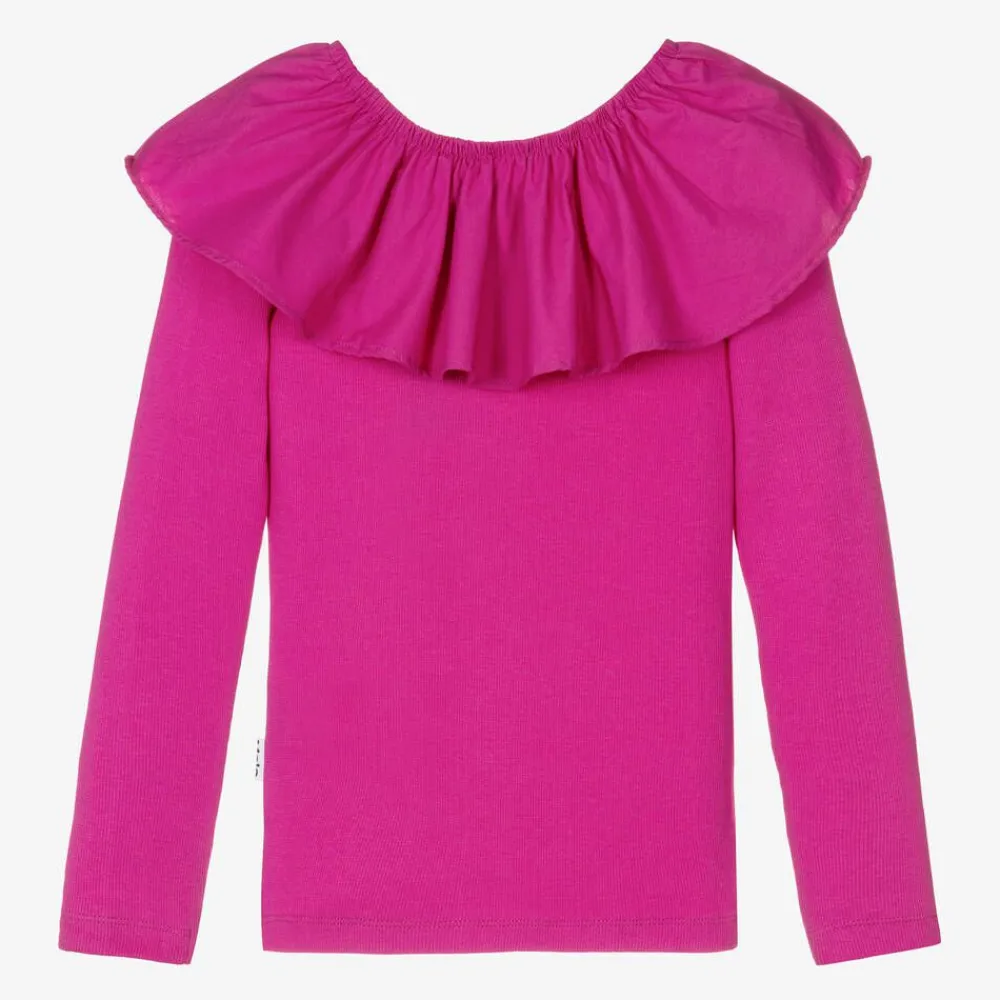 Molo Tops*Girls Pink Organic Cotton Ruffle Top BayaPink