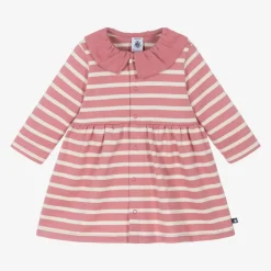 Petit Bateau Dresses*Girls Pink Organic Cotton Striped Dress