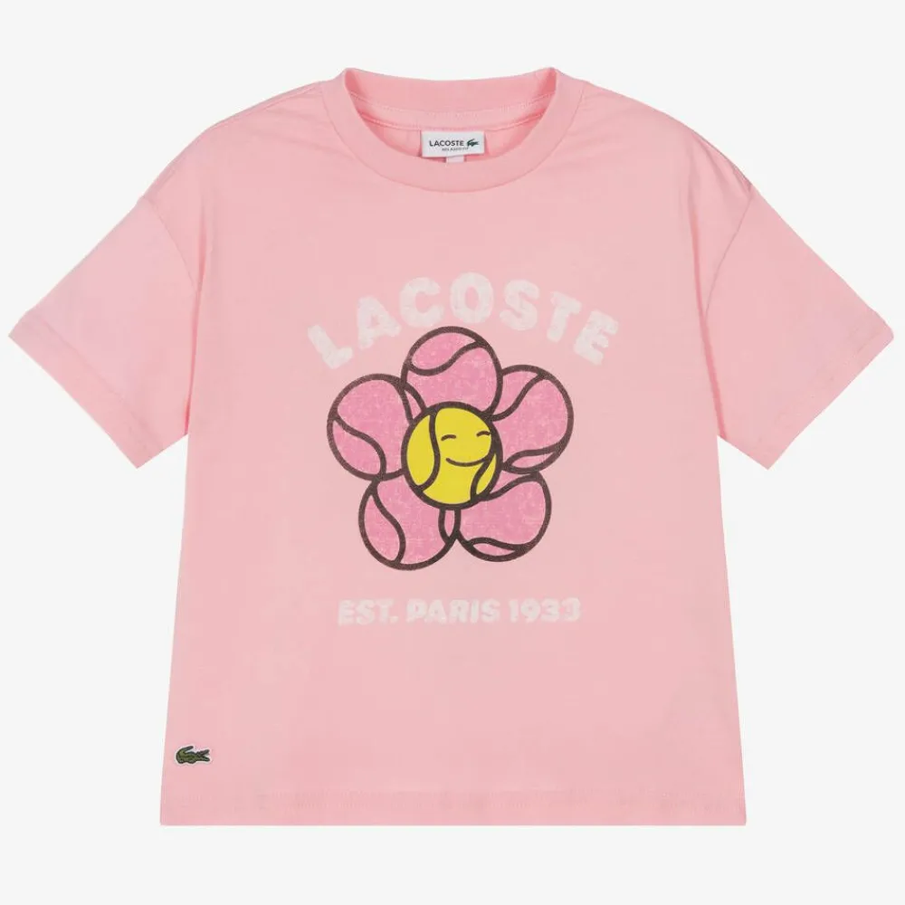 Lacoste Tops*Girls Pink Organic Cotton T-Shirt